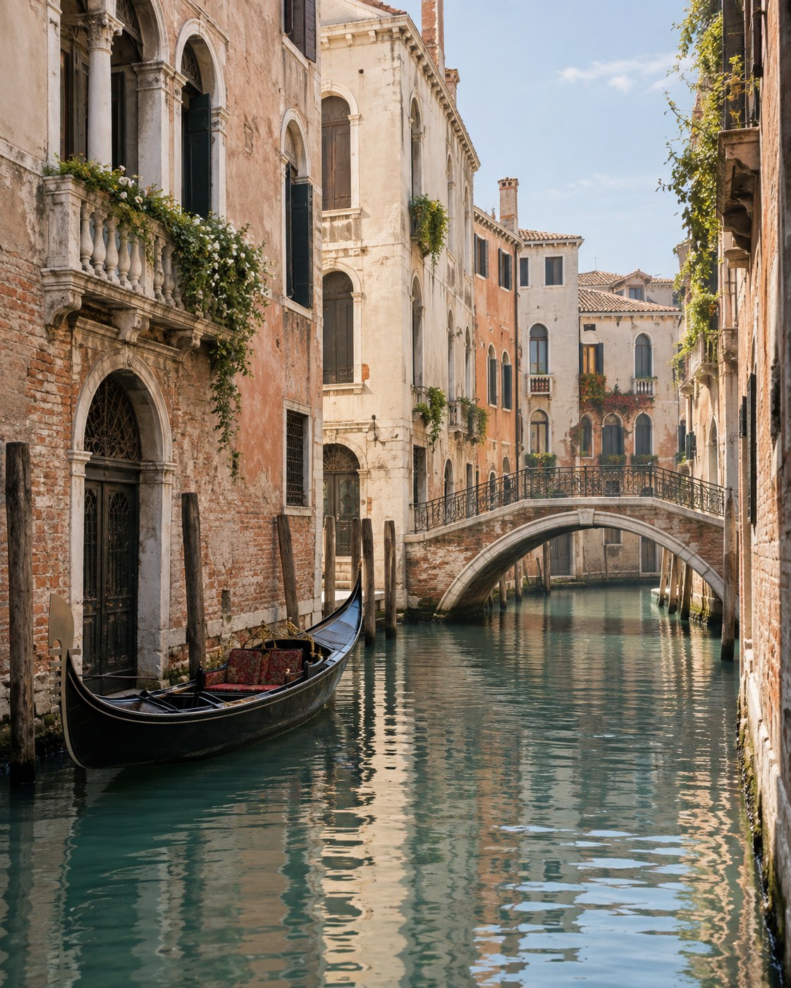 Venetian canal and historic palaces; illustrative image